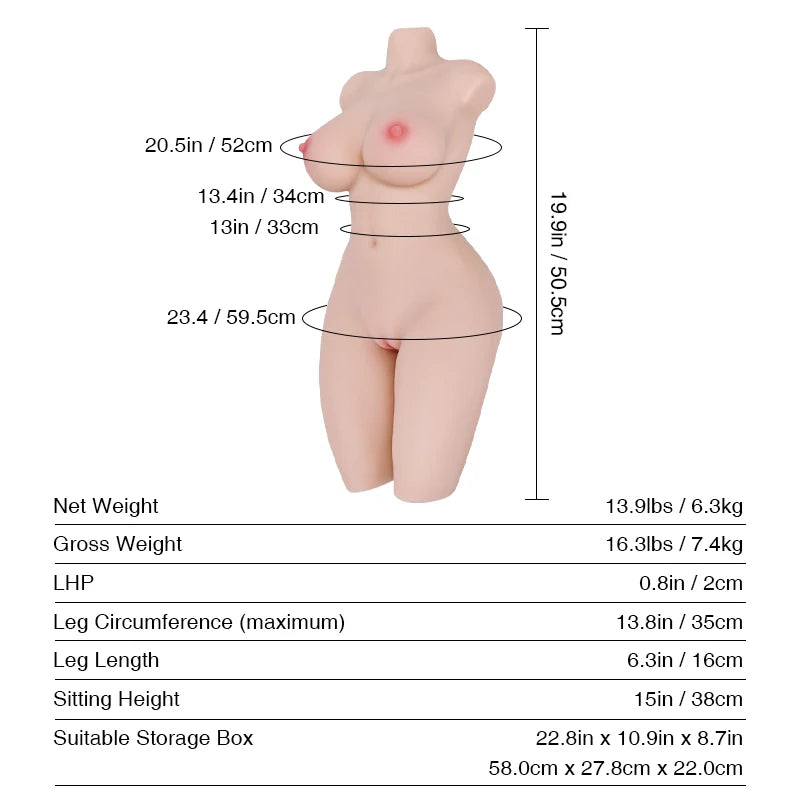 50.5cm (1ft8") MILF Beginner Masturbator Body Sex Doll Torso - Miki