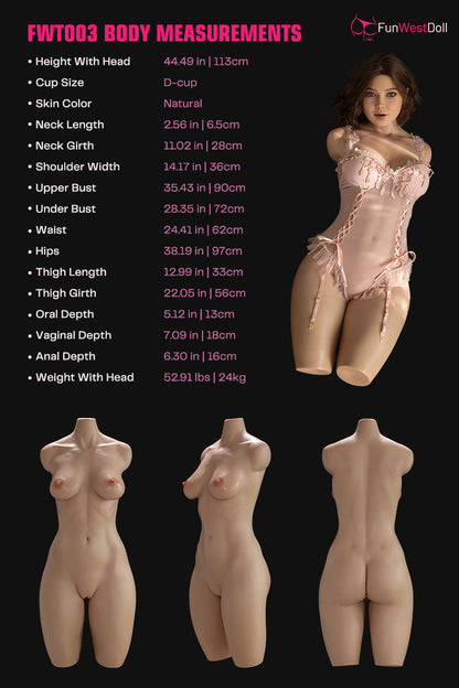 113cm (3ft8") Silicone Torso Sex Doll - D-Cup – Rose