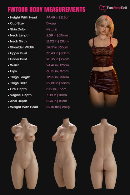 113cm (3ft8") Blonde Realistic Silicone Torso - #054SJ - Lyra