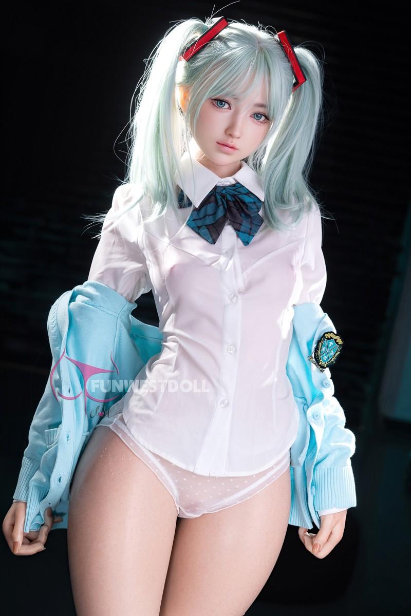 FunWest Doll 159cm (5ft2") Anime Cosplay Silicone Sex Doll - Sky Blue Hair - A-Cup - Amy - In Stock | EU Only