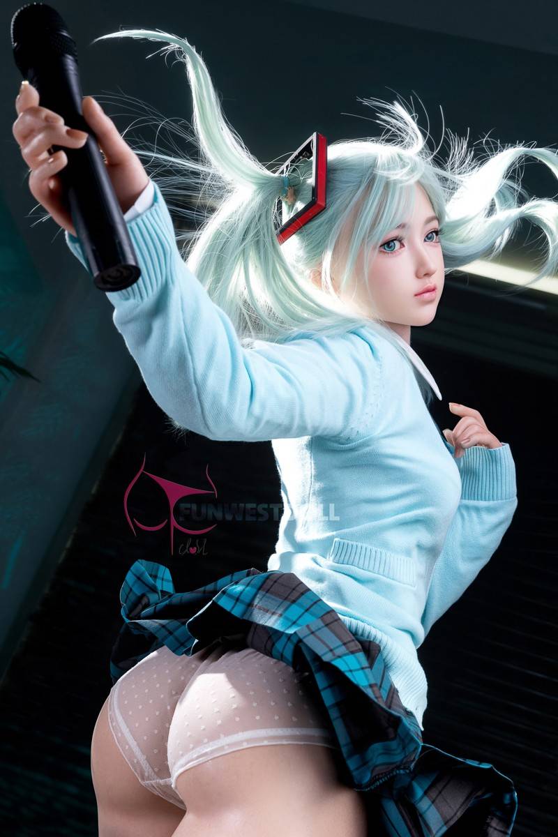 FunWest Doll 159cm (5ft2") Anime Cosplay Silicone Sex Doll - Sky Blue Hair - A-Cup - Amy - In Stock | US Only