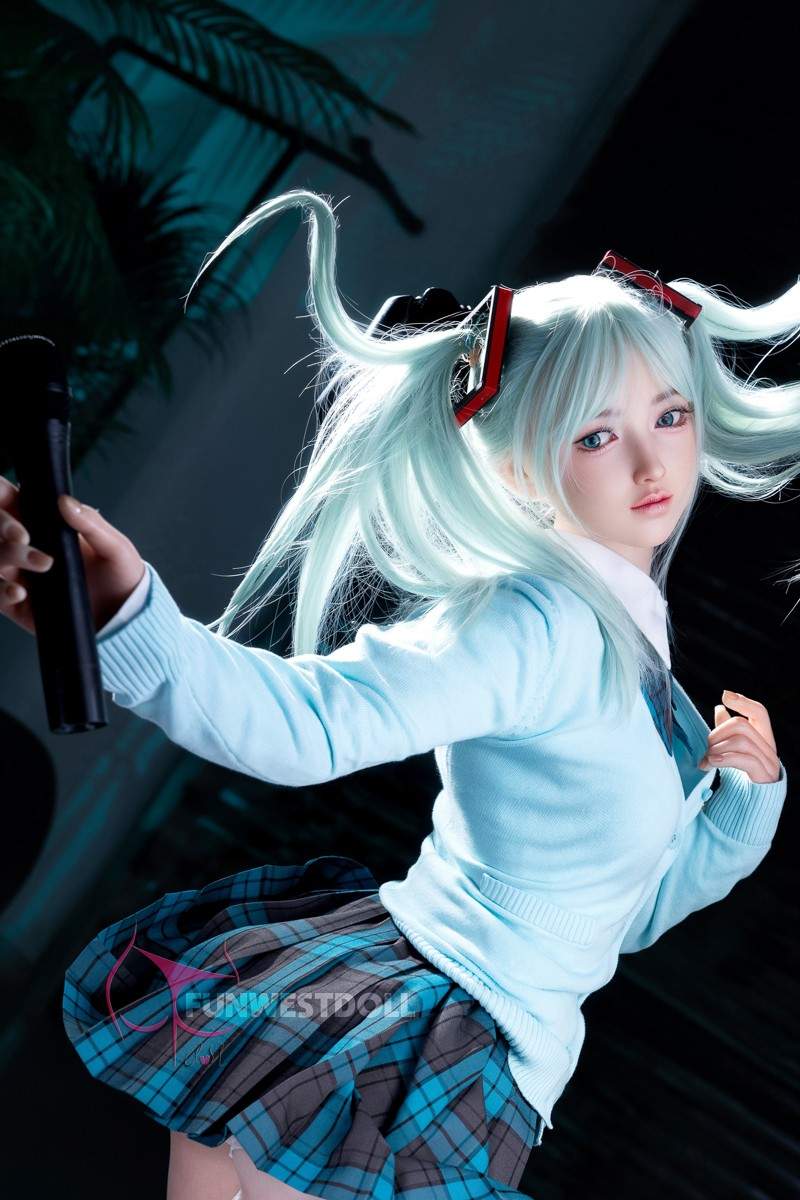 FunWest Doll 159cm (5ft2") Anime Cosplay Silicone Sex Doll - Sky Blue Hair - A-Cup - Amy - In Stock | US Only