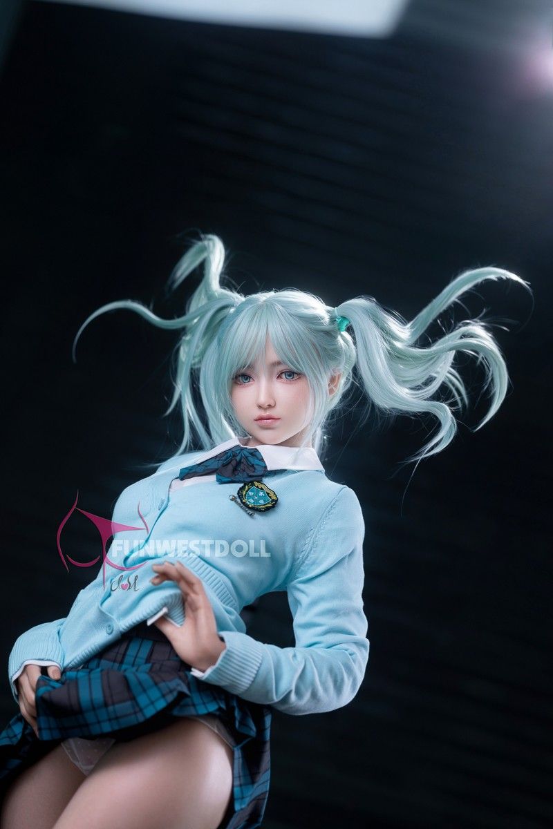FunWest Doll 159cm (5ft2") Anime Cosplay Silicone Sex Doll - Sky Blue Hair - A-Cup - Amy - In Stock | US Only