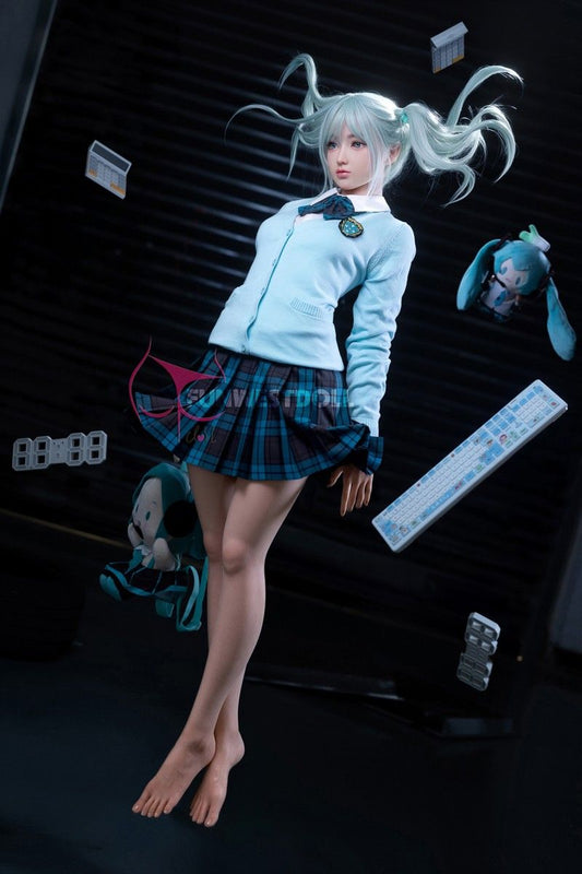 FunWest Doll 159cm (5ft2") Anime Cosplay Silicone Sex Doll - Sky Blue Hair - A-Cup - Amy - In Stock | US Only