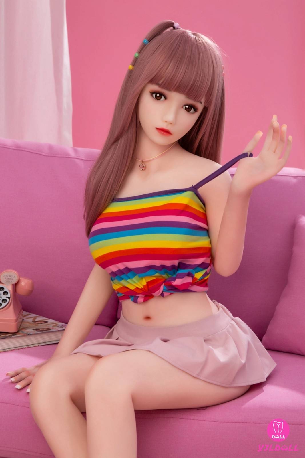 YJL Doll 148cm (4ft8") Asian Pink Haired Hybrid Sex Doll - C-Cup - Bertha